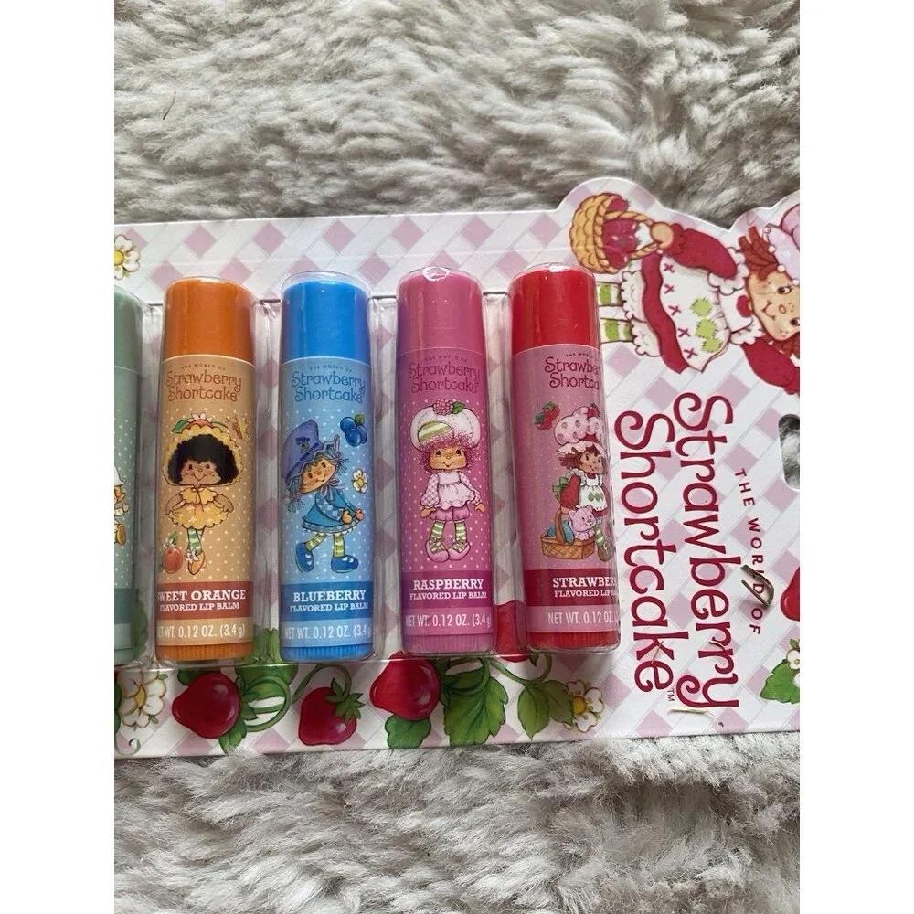 8 Pk  Strawberry Shortcake Flavored Lip Balms Cherry Vanilla Blueberry Lemon NEW